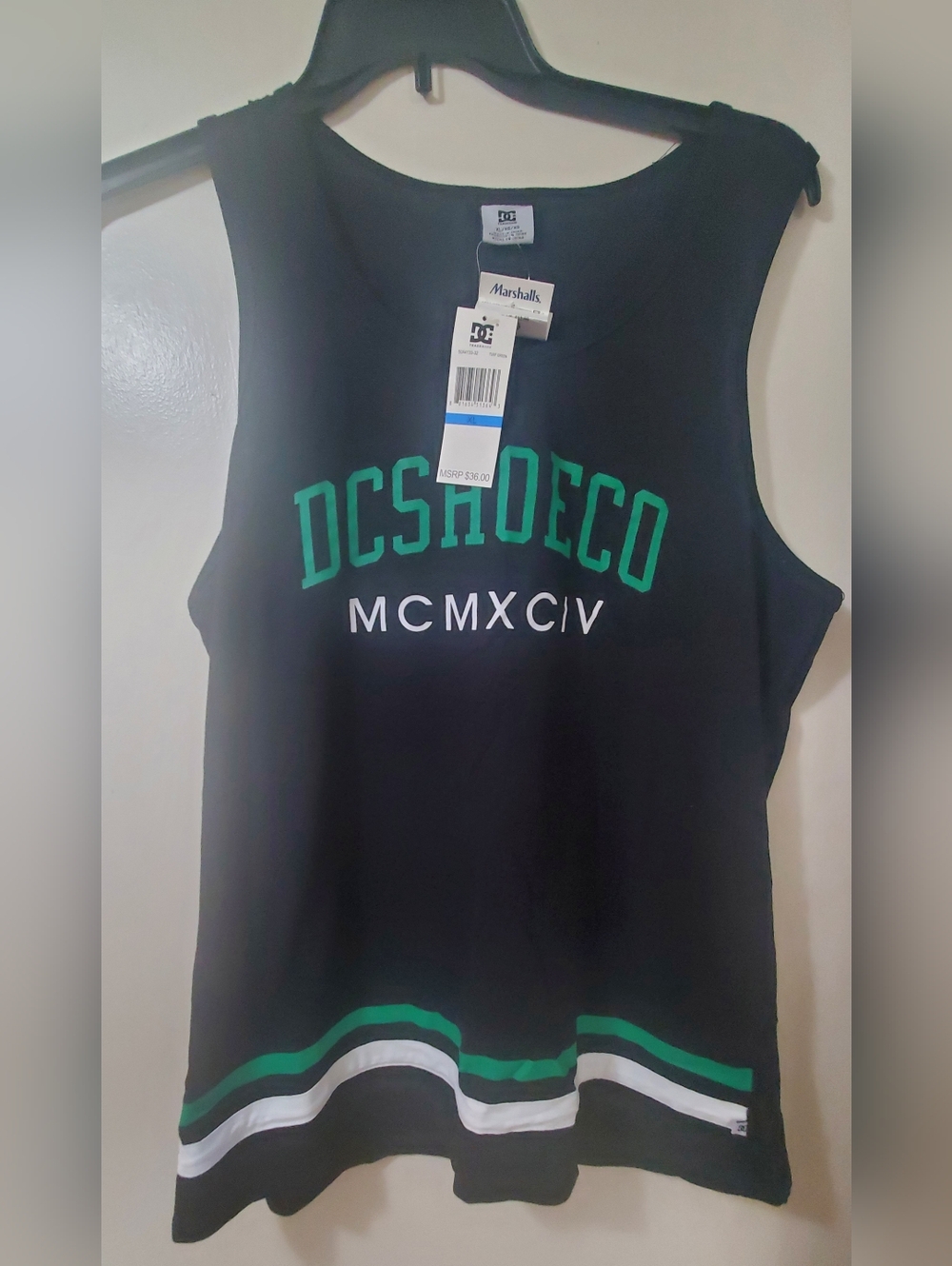 DC Black Tank Top with Green and White Accents Size XL